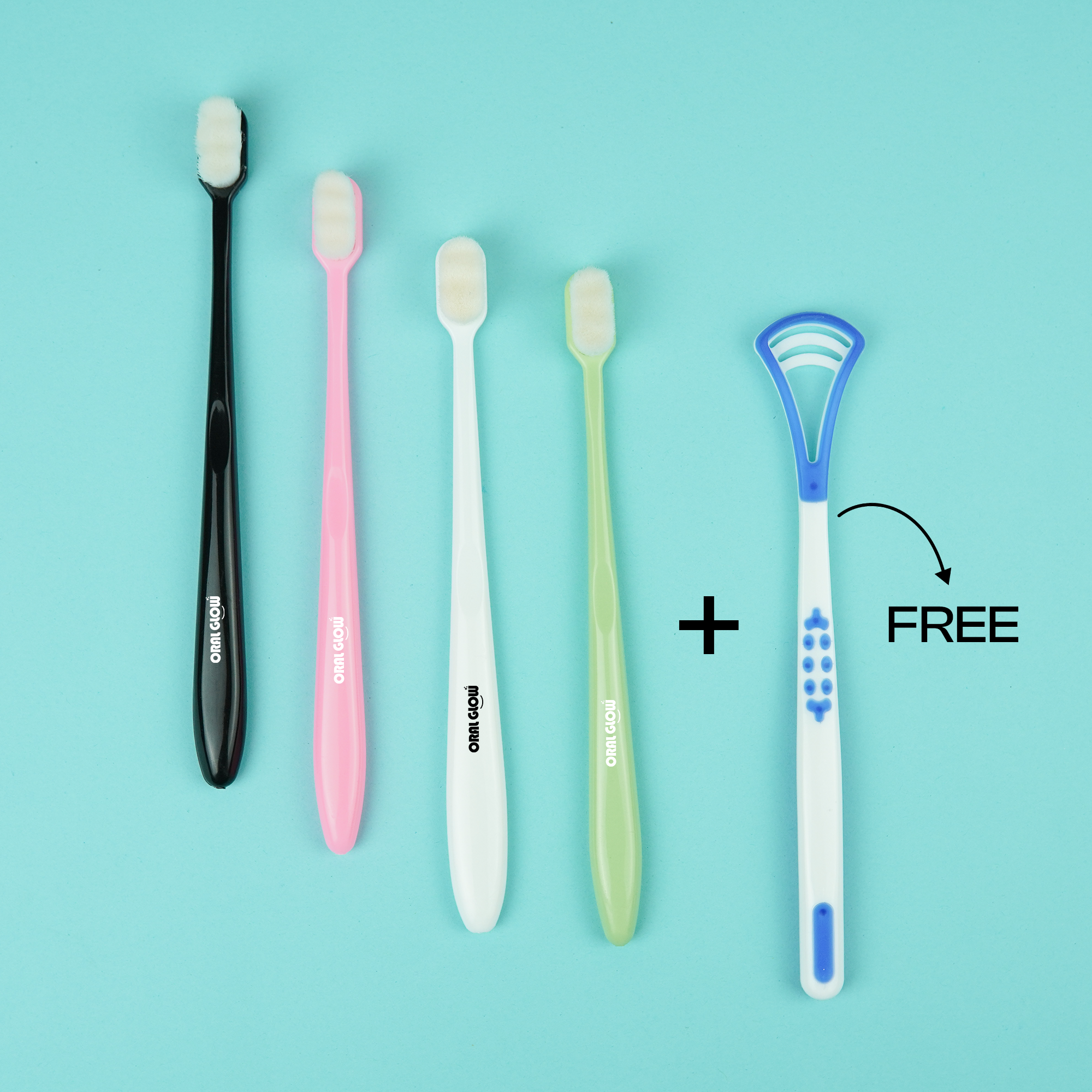 ORAL GLOW - 4 Nano Toothbrush & Free Tongue Cleaner Deal