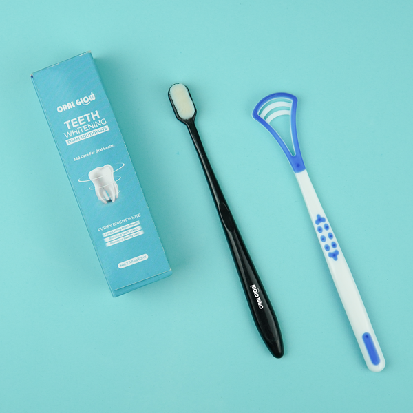 ORAL GLOW - Teeth Whitening Foam + Nano Toothbrush + Tongue Cleaner Deal